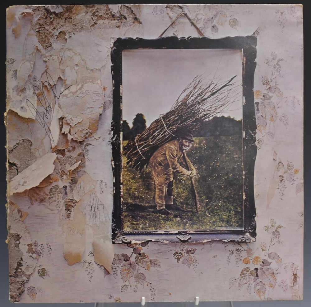 Led Zeppelin John Bonham Led Zeppelin 4 (2401012) Hand Signed On Front Cover By John Bonham, Plum Label With Grant Credit, Pecko Duck Porky A3 B3, Hammer £1400