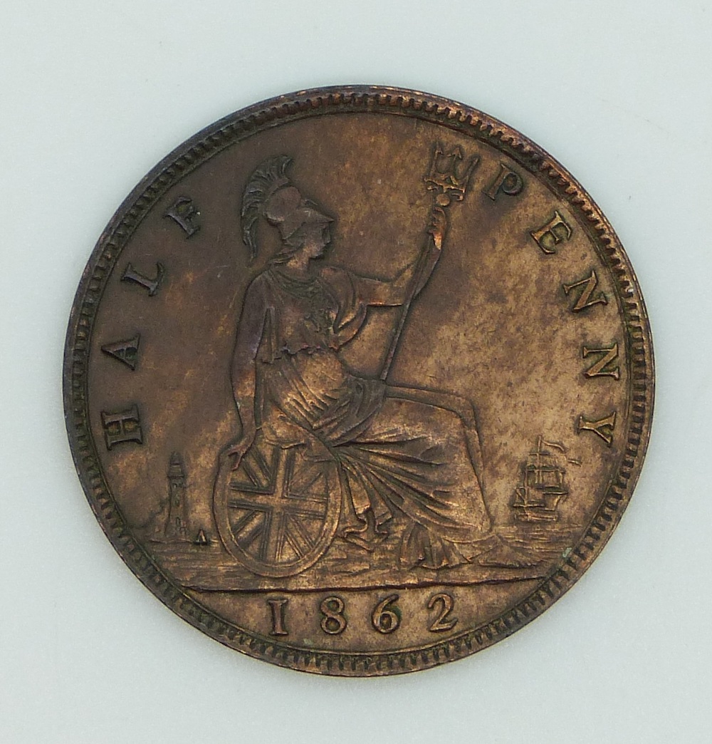 1862 Queen Victoria Young Head Halfpenny, Die Letter 'A' Right Of Lighthouse Base, VF. Sold For Ś1,600
